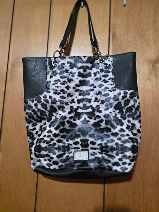 New York & Company Handbags - New York & Co. Black & White Leopard Print Tote Bag with Black Trim